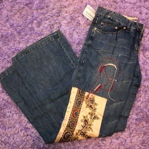 Vintage Wide leg silk patched jeans